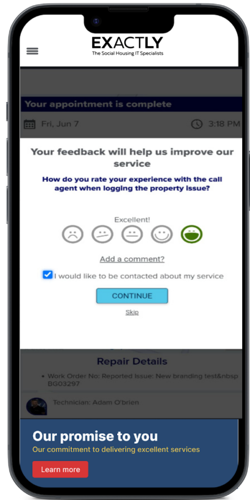 After an job has been completed, Glympse will automatically notify customers to leave feedback on their experience.