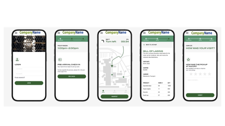 The complete driver experience. Glympse provides complete turn-by-turn directions for incoming drivers to easily find their lot, fill out bill of lading, and provide their pickup experience.